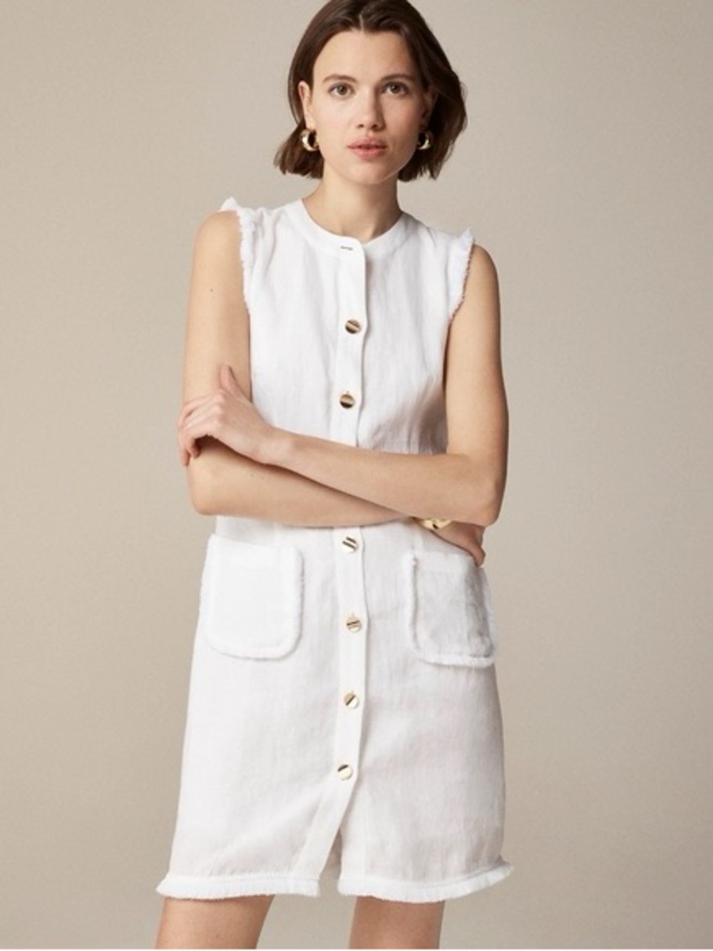 J. Crew Ivory Button-Front Sleeveless Dress
